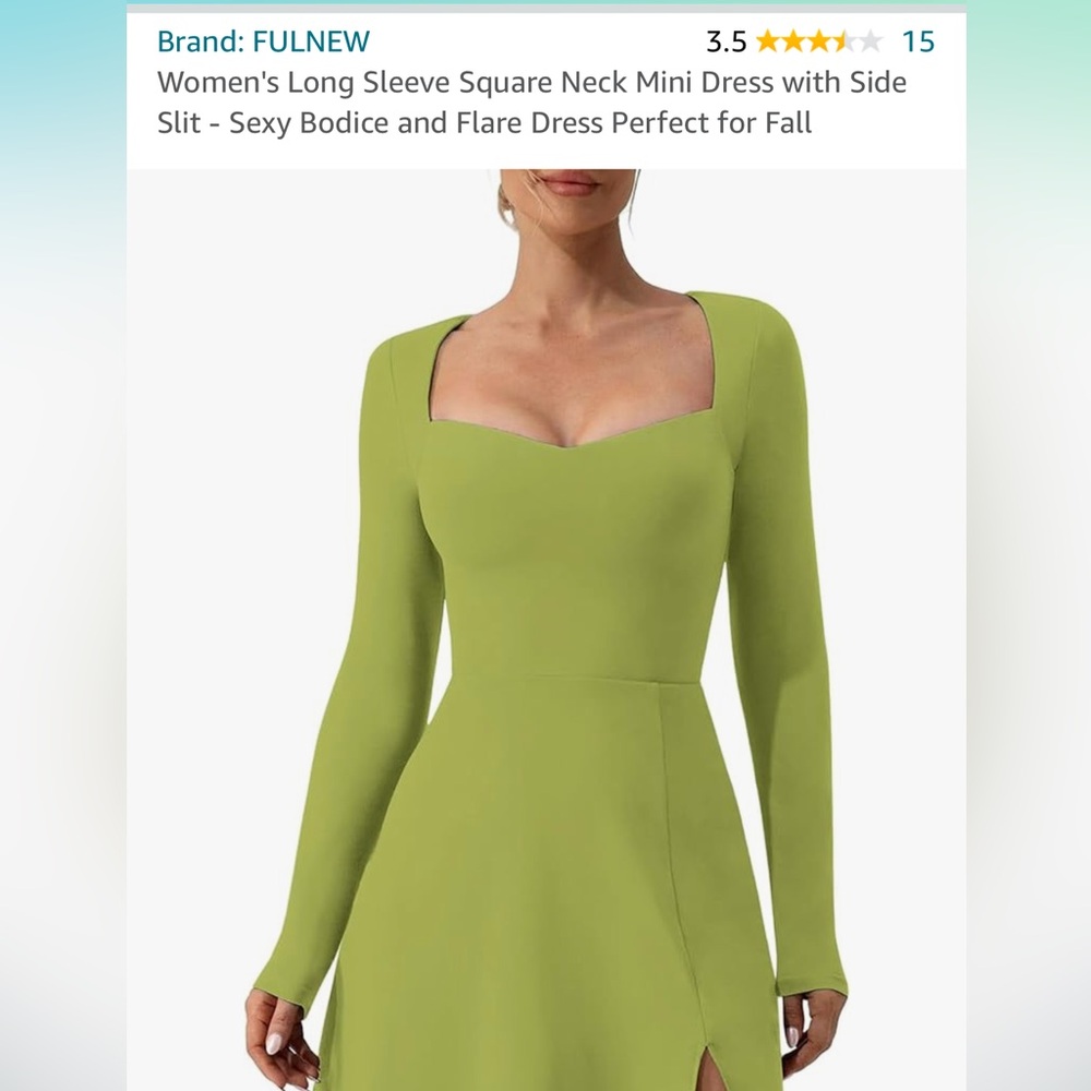 Green Long Sleeve Square Neck Mini Dress